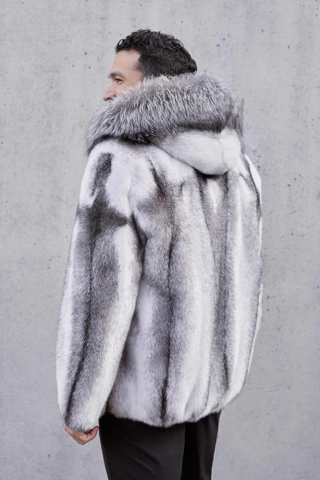 The Oscar Natural Black Cross Mink Parka with Fox Trim - Side